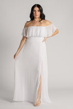 Isabelle Off Shoulder Flowy Bridesmaids Dress in White