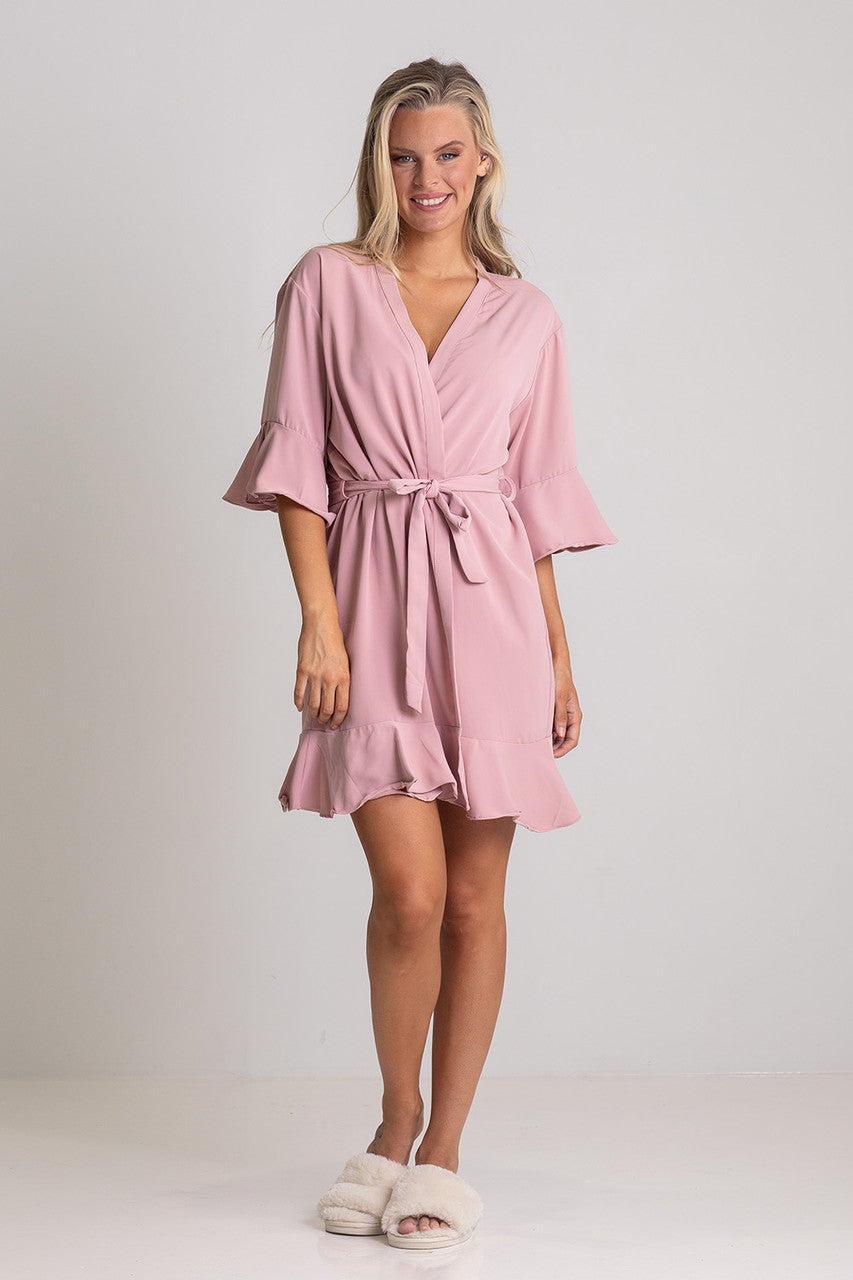Jasmine Ruffle Bridesmaid Robe in Dusty Pink