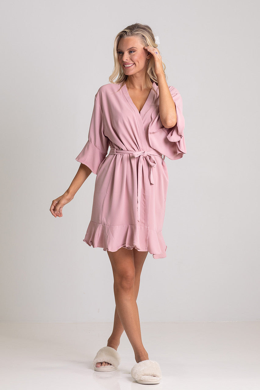 Jasmine Ruffle Bridesmaid Robe in Dusty Pink