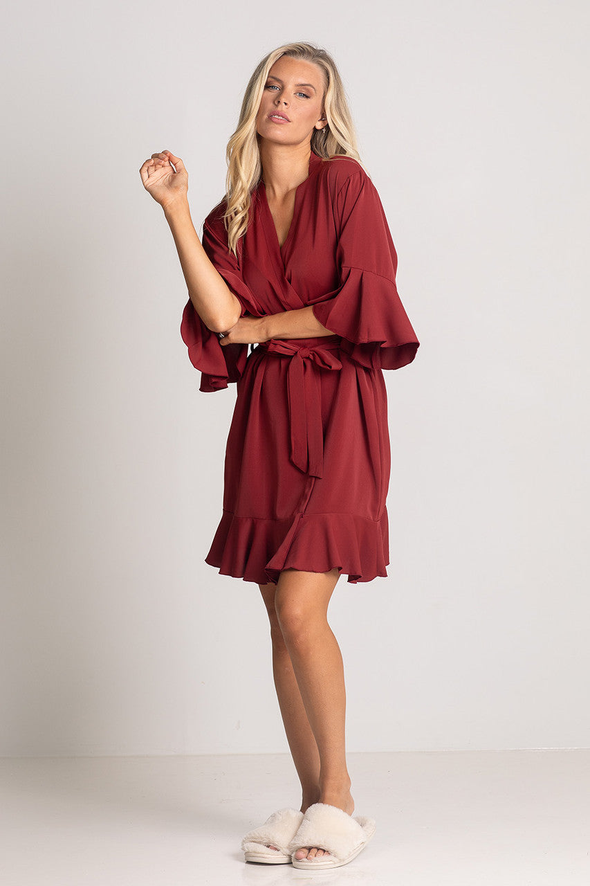 Jasmine Ruffle Bridesmaid Robe in Paprika