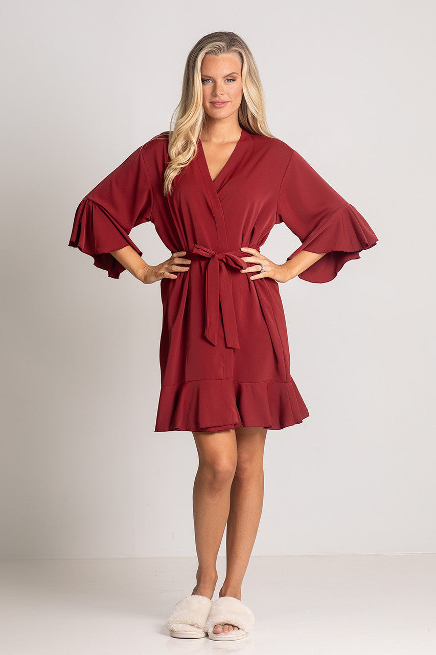 Jasmine Ruffle Bridesmaid Robe in Paprika