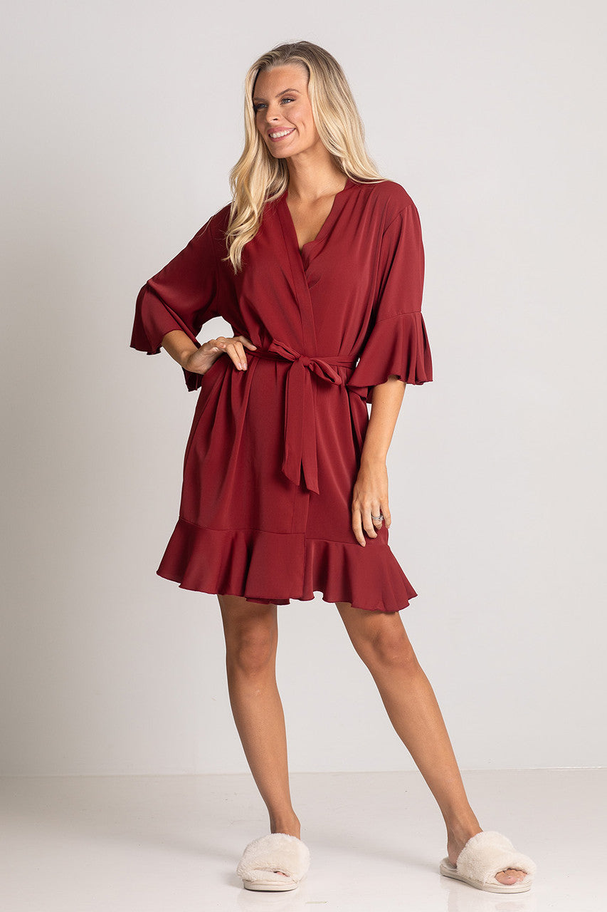 Jasmine Ruffle Bridesmaid Robe in Paprika