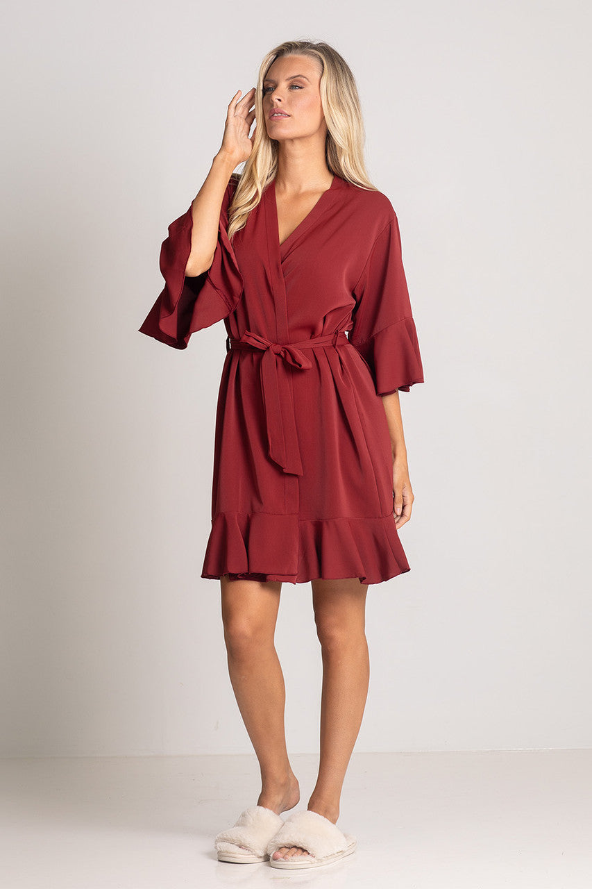 Jasmine Ruffle Bridesmaid Robe in Paprika