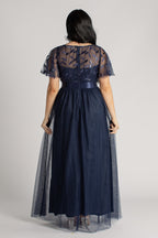Kailyn Short Sleeved Tulle Sequins Formal Dress in Navy