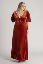 Karla Velvet V Neck Bridesmaid Dress in Copper