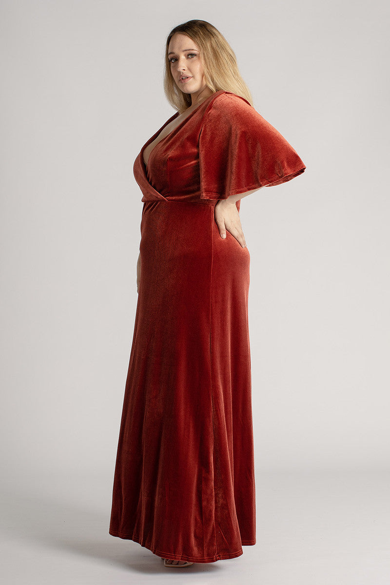 Karla Velvet V Neck Bridesmaid Dress in Copper
