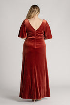 Karla Velvet V Neck Bridesmaid Dress in Copper
