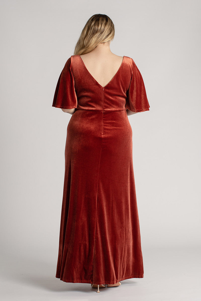 Karla Velvet V Neck Bridesmaid Dress in Copper
