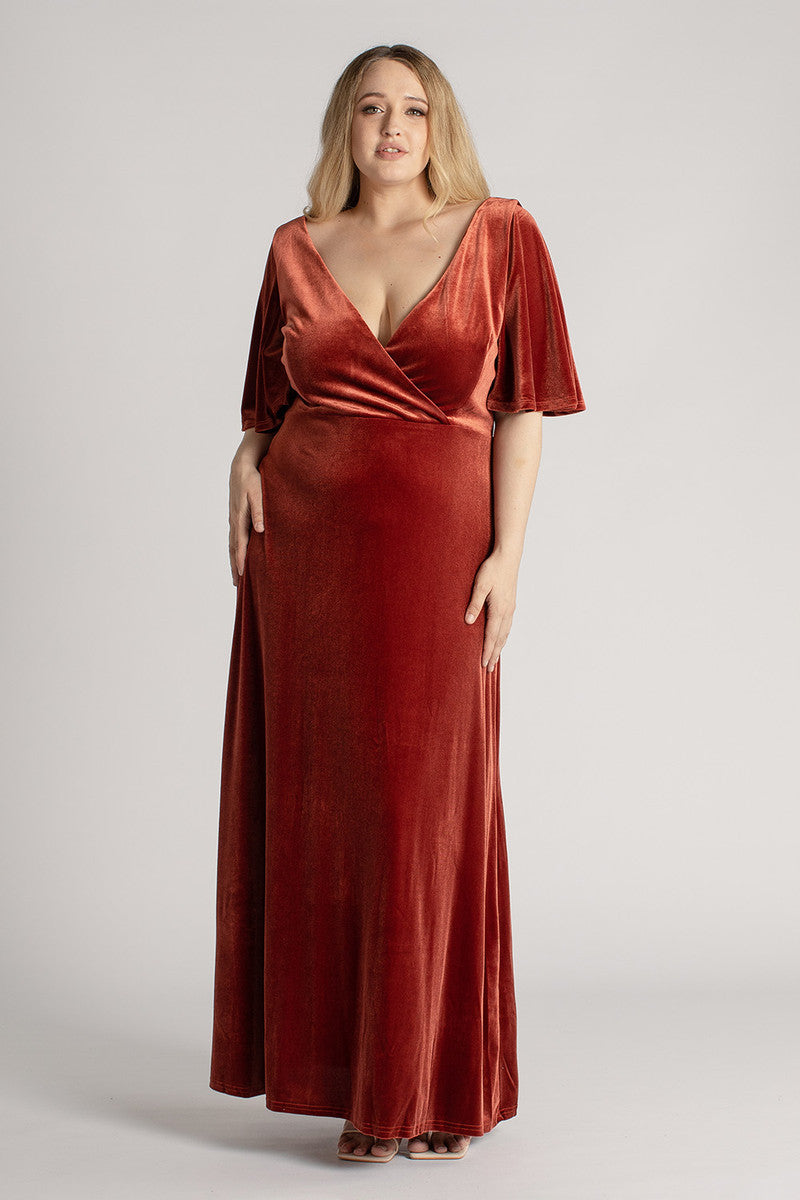 Karla Velvet V Neck Bridesmaid Dress in Copper