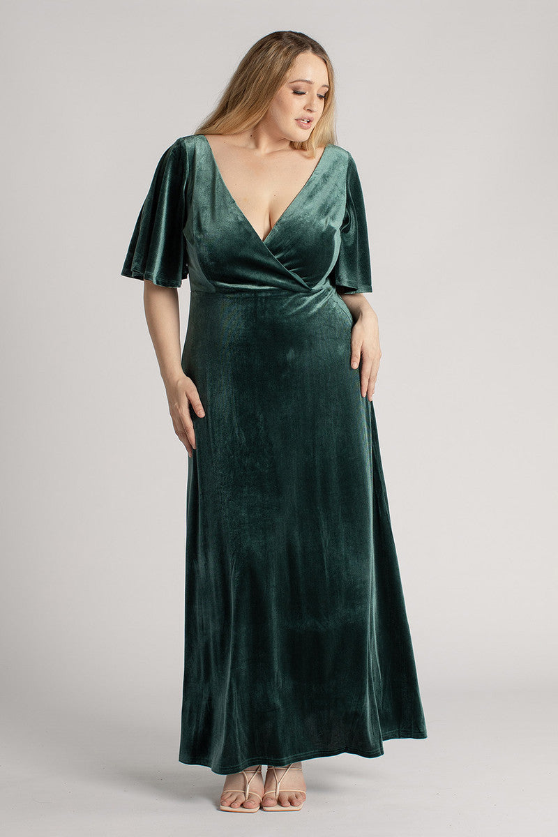 Karla Velvet V Neck Bridesmaid Dress in Emerald Green