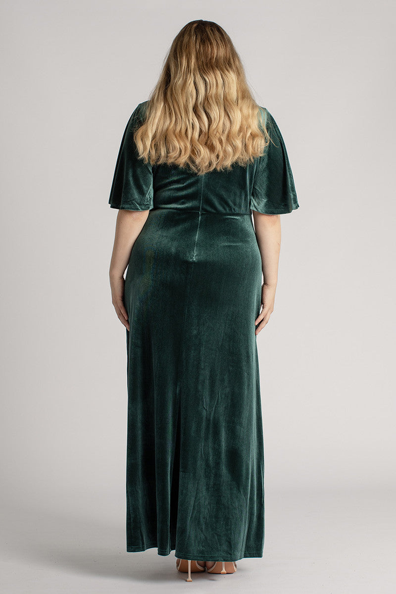 Karla Velvet V Neck Bridesmaid Dress in Emerald Green