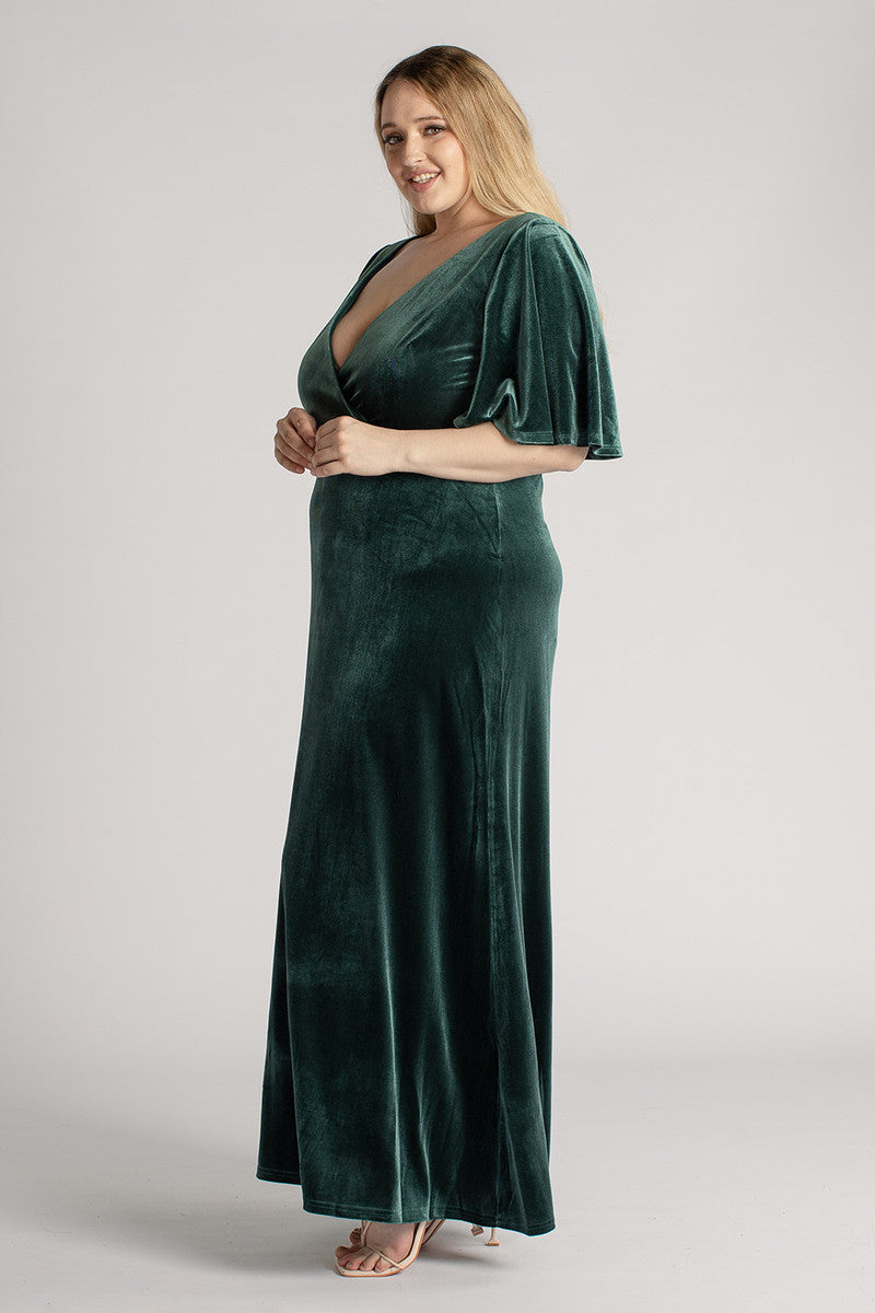 Karla Velvet V Neck Bridesmaid Dress in Emerald Green