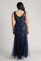 Kimora Sleeveless Sequins Tulle Mermaid Formal Dress in Navy