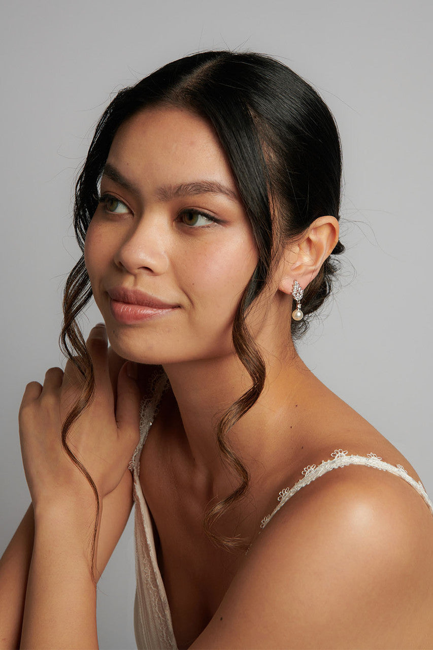 Layla Silver Pearl CZ Earrings