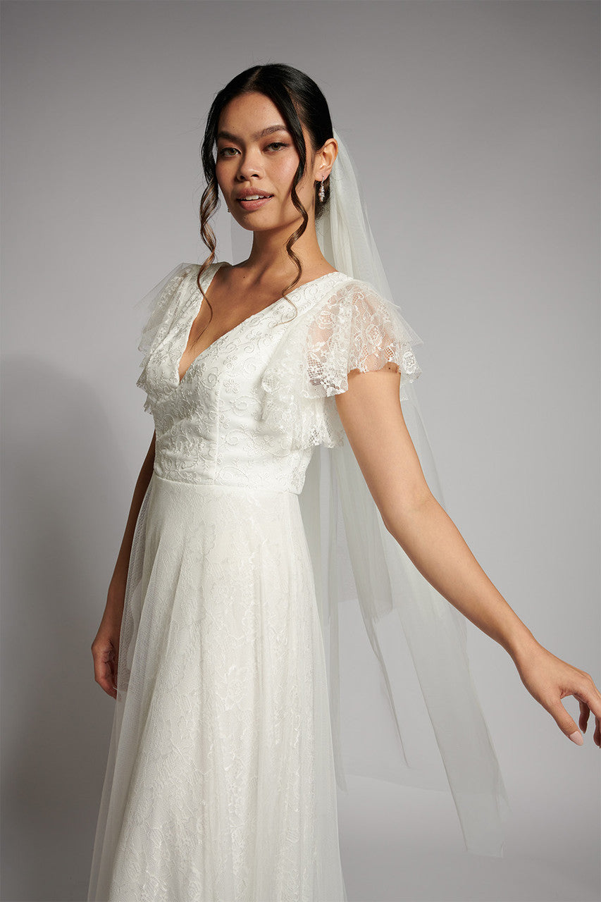 Louise Lace Sleeved Boho Wedding Dress in white