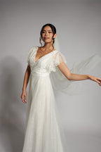 Louise Lace Sleeved Boho Wedding Dress in white