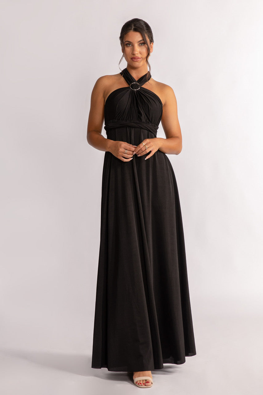 Luxe Satin A-line Multiway Infinity Dress in Black