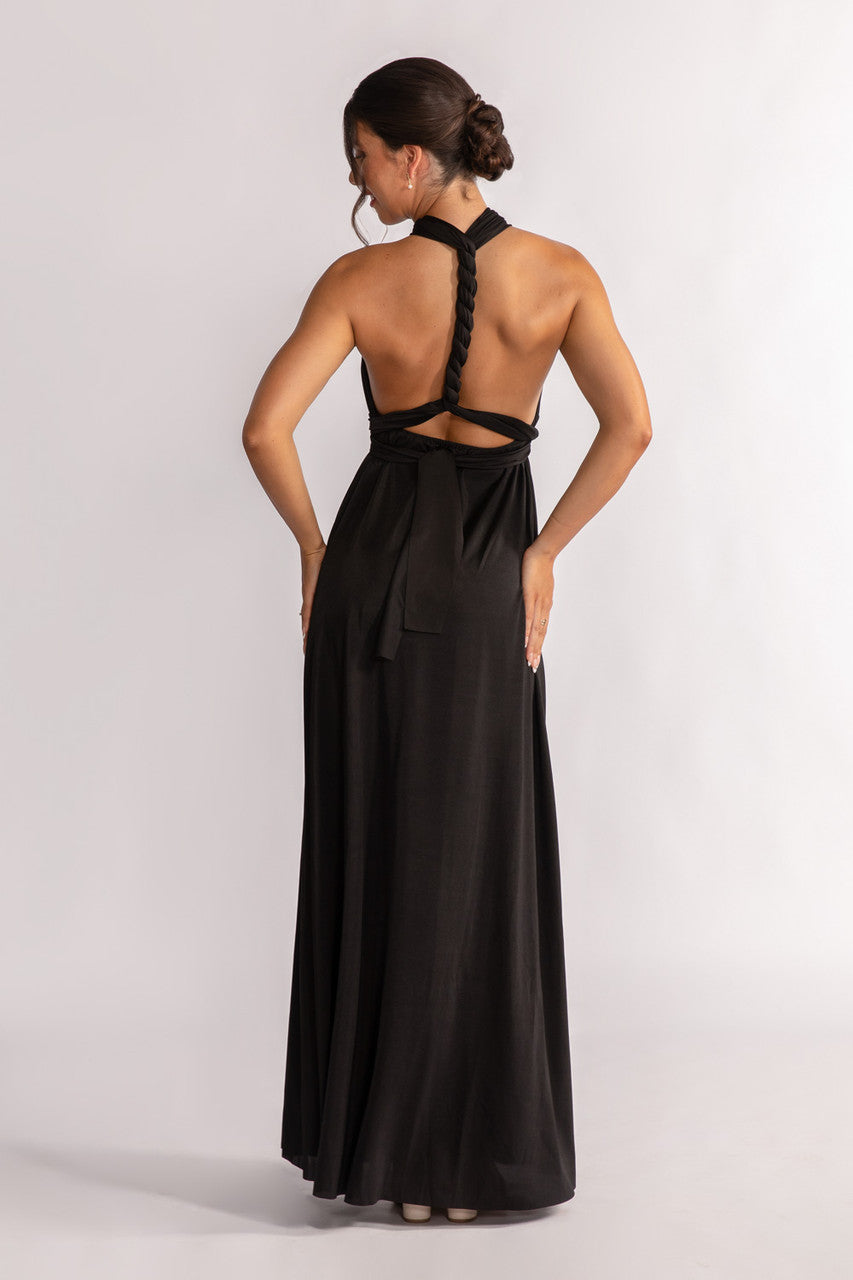 Luxe Satin A-line Multiway Infinity Dress in Black