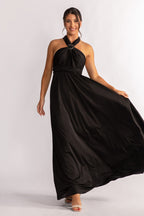 Luxe Satin A-line Multiway Infinity Dress in Black
