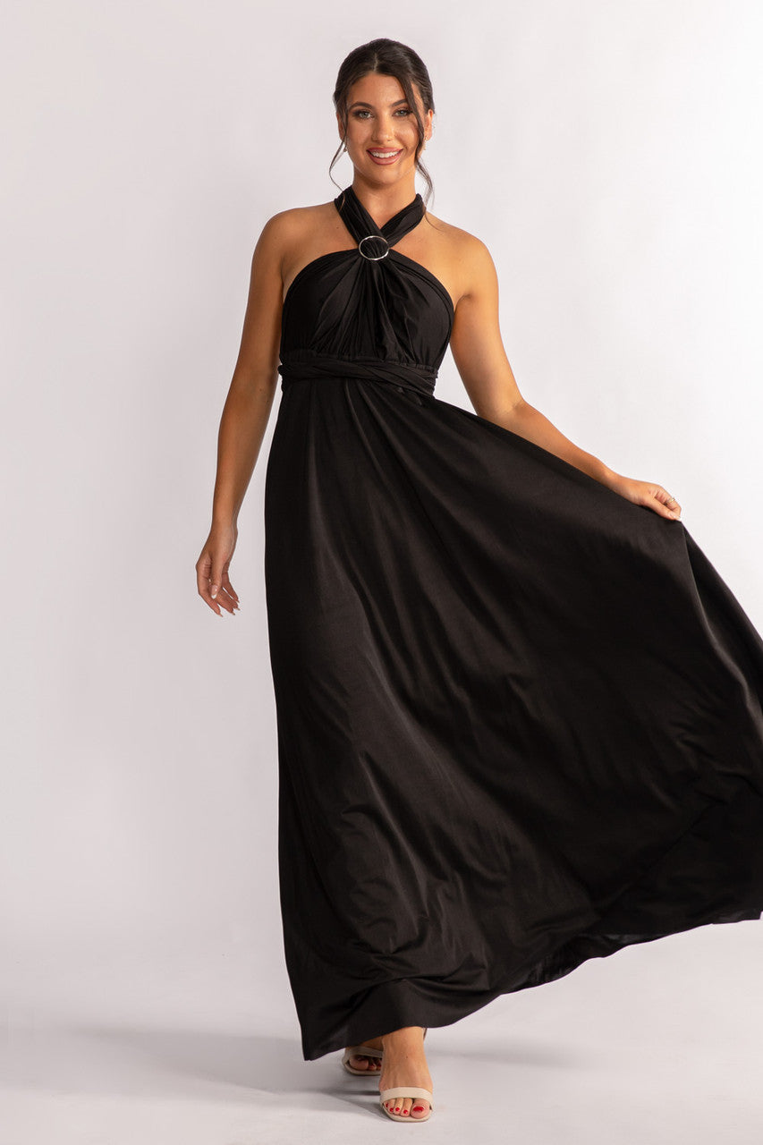 Luxe Satin A-line Multiway Infinity Dress in Black