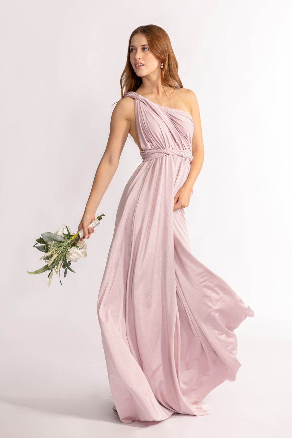 Luxe Satin A-line Infinity Dress in Blush Rose