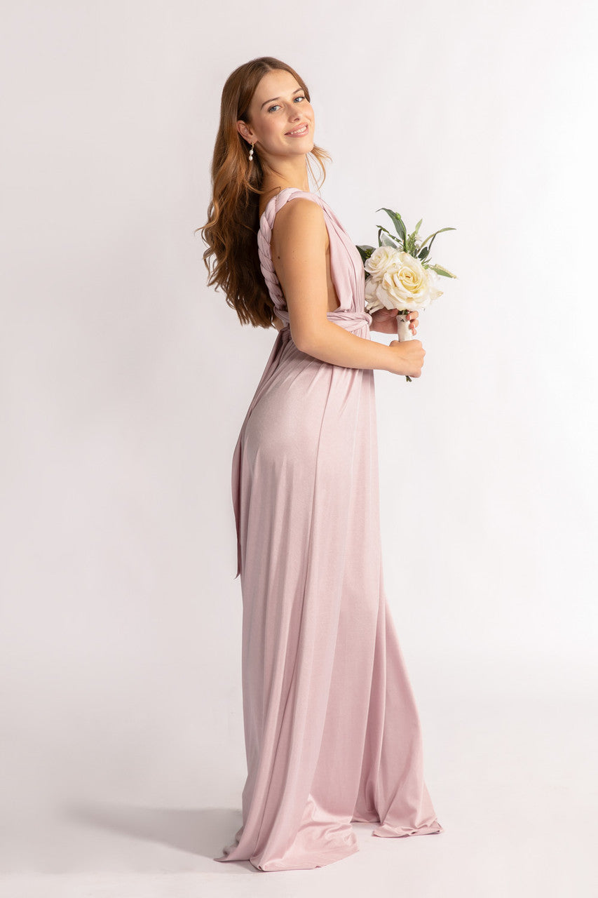 Luxe Satin A-line Multiway Infinity Dress in Blush Rose