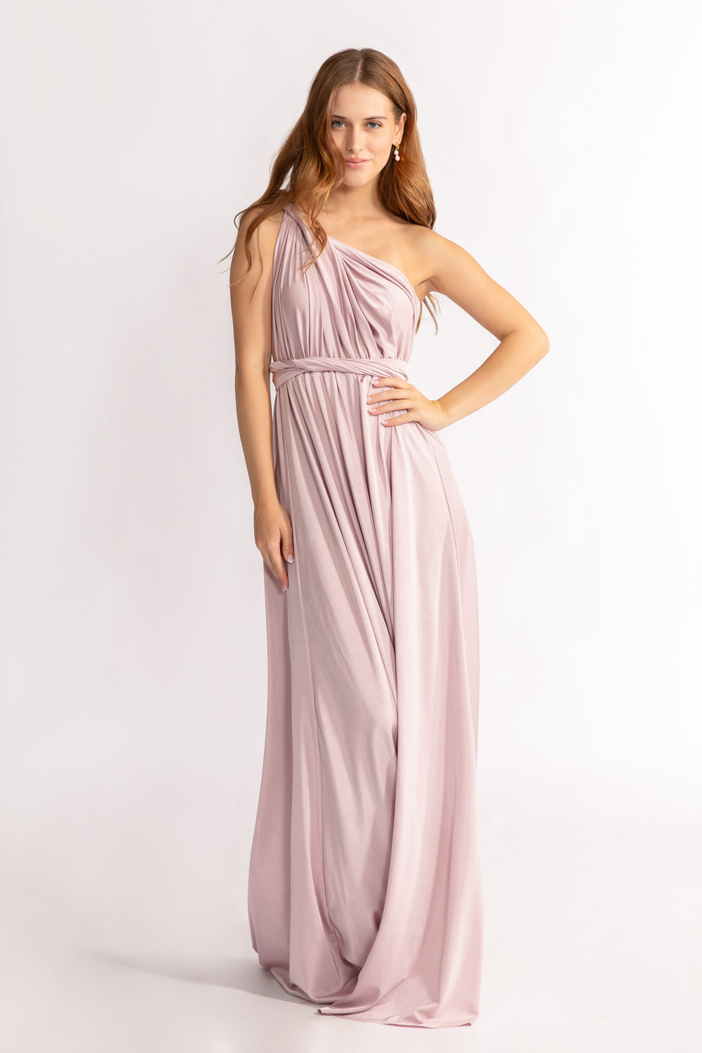 Luxe Satin A-line Infinity Dress in Blush Rose