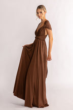 Luxe Satin A-line Multiway Infinity Dress in Chocolate