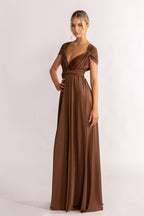 Luxe Satin A-line Multiway Infinity Dress in Chocolate