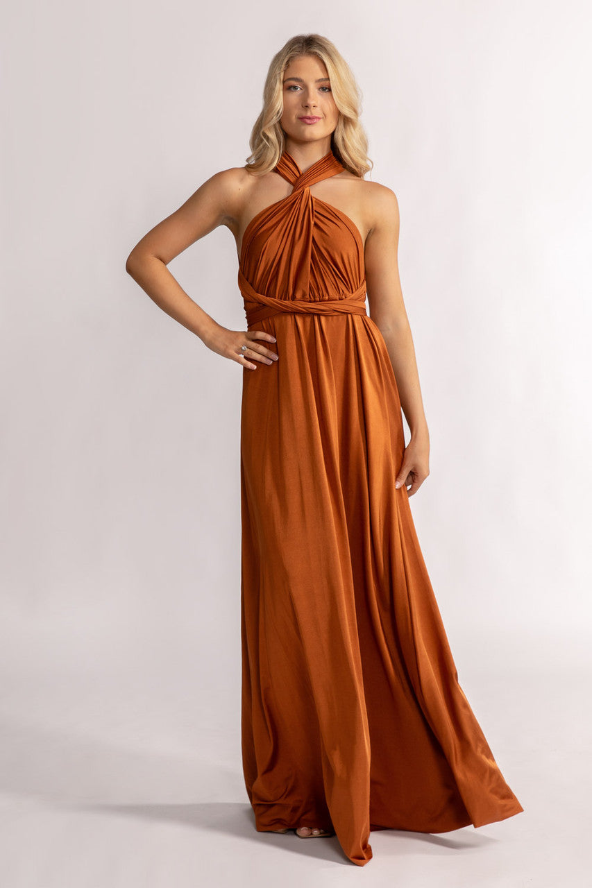 Luxe Satin A-line Multiway Infinity Dress in Copper