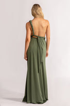 Luxe Satin A-line Multiway Infinity Dress in Dark Eucalyptus