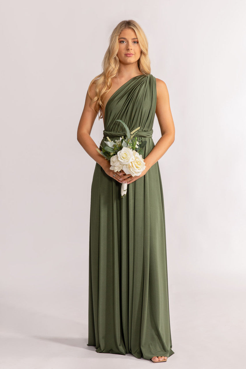 Luxe Satin A-line Multiway Infinity Dress in Dark Eucalyptus
