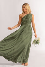Luxe Satin A-line Multiway Infinity Dress in Dark Eucalyptus