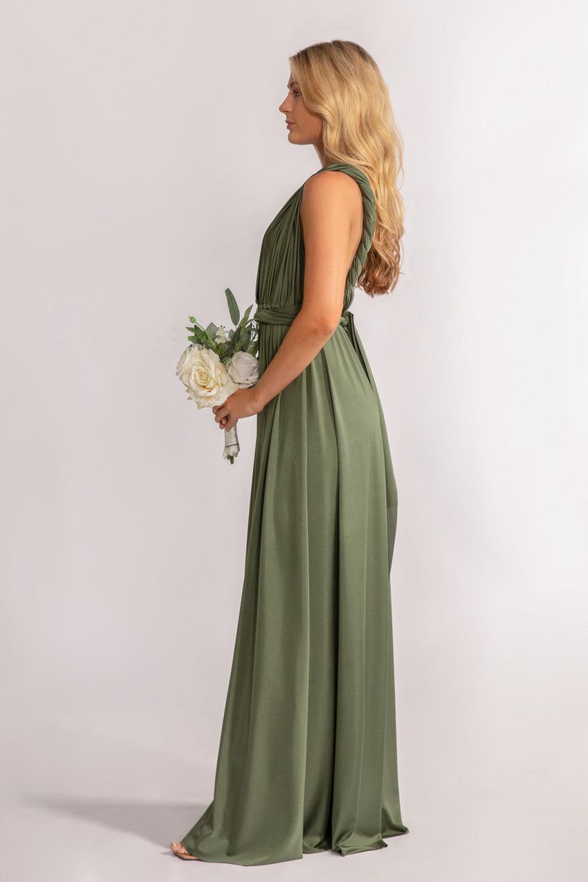 Luxe Satin A-line Multiway Infinity Dress in Dark Eucalyptus