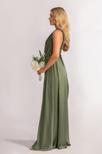 Luxe Satin A-line Multiway Infinity Dress in Dark Eucalyptus