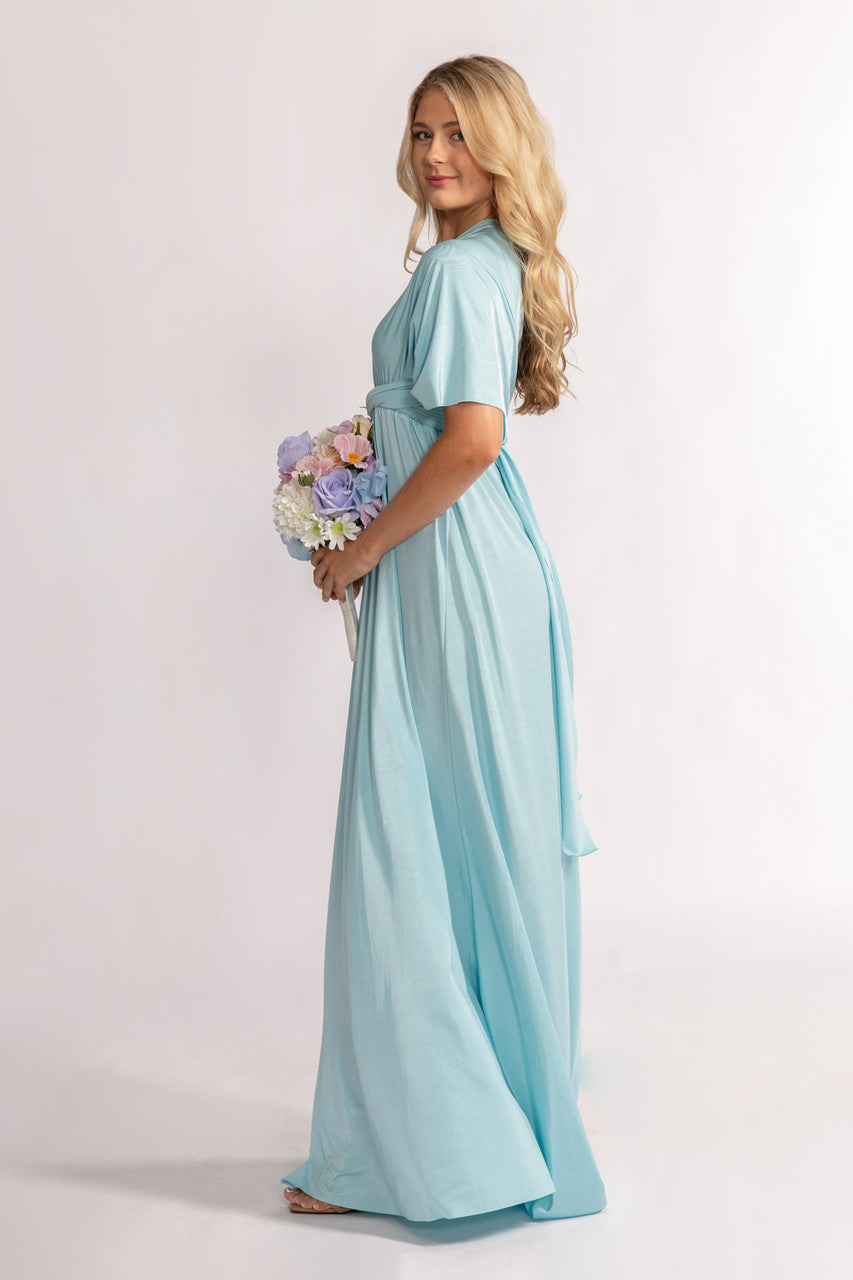 Luxe Satin A-line Multiway Infinity Dress in Light Blue