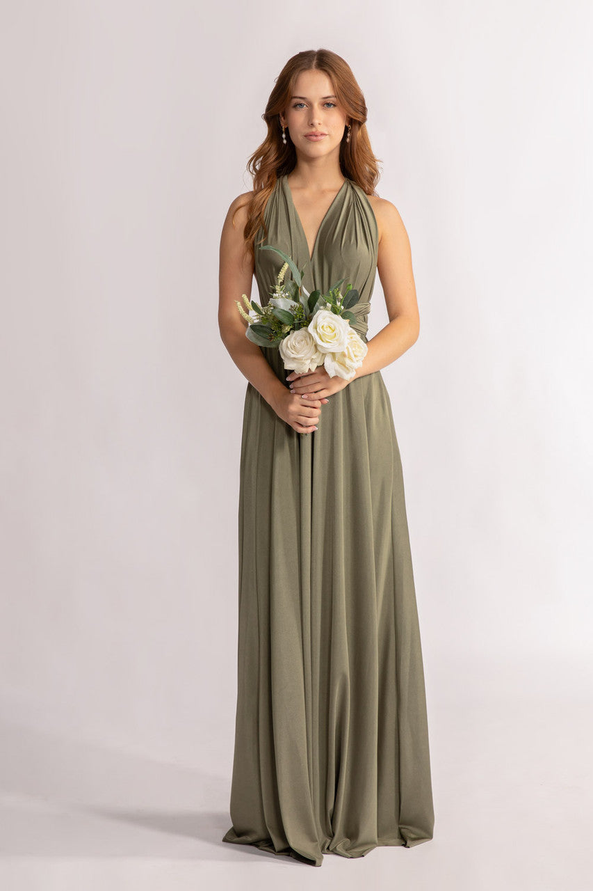Luxe Satin A-line Multiway Infinity Dress in Moss Green