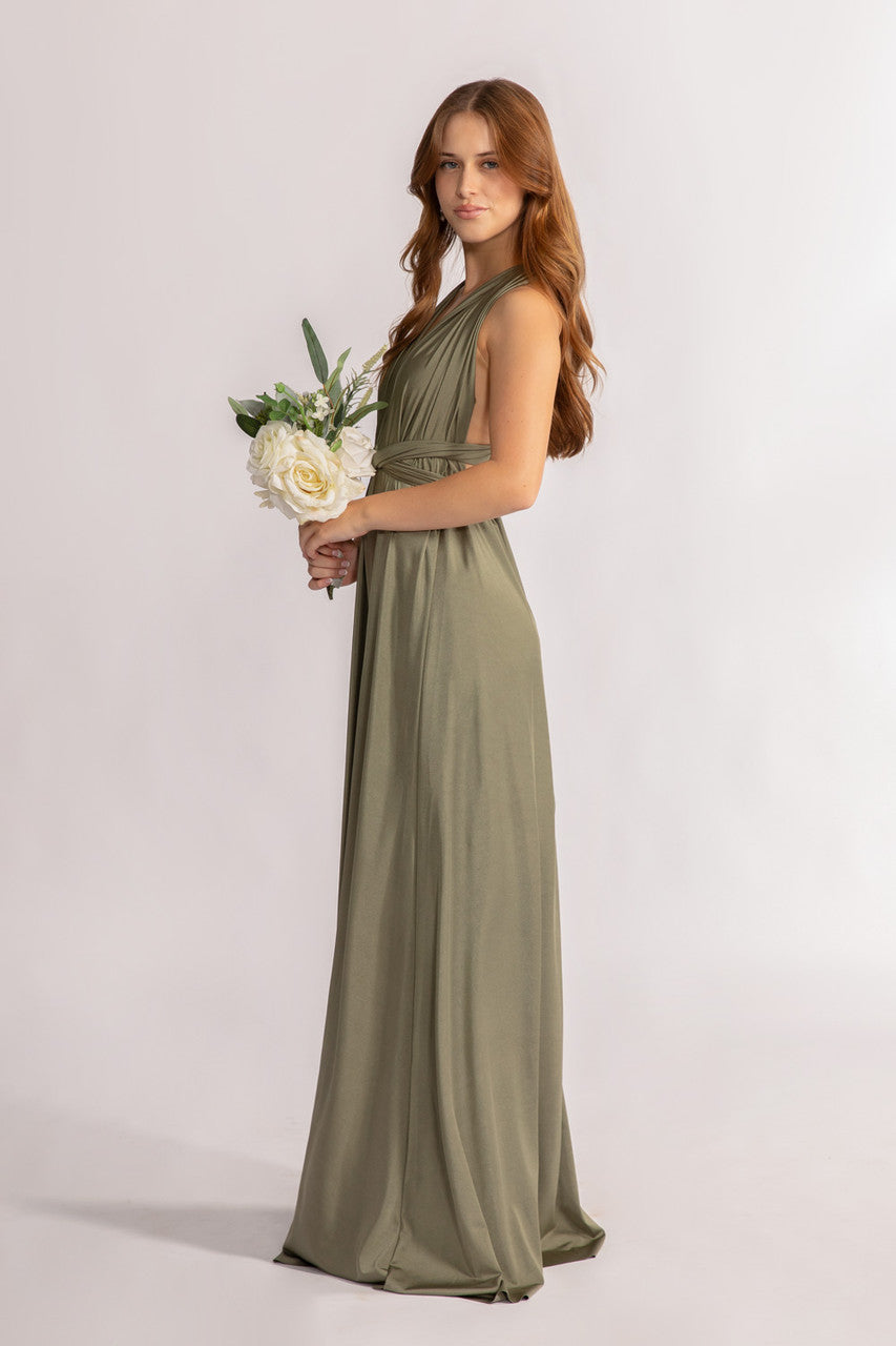 Luxe Satin A-line Multiway Infinity Dress in Moss Green