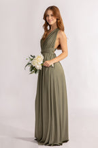 Luxe Satin A-line Multiway Infinity Dress in Moss Green