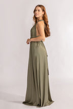 Luxe Satin A-line Multiway Infinity Dress in Moss Green