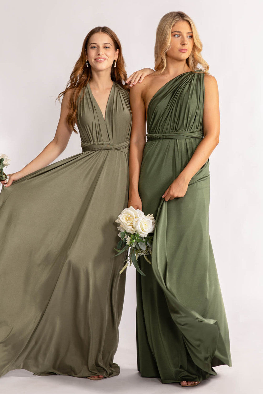 Luxe Satin A-line Multiway Infinity Dress in Moss Green