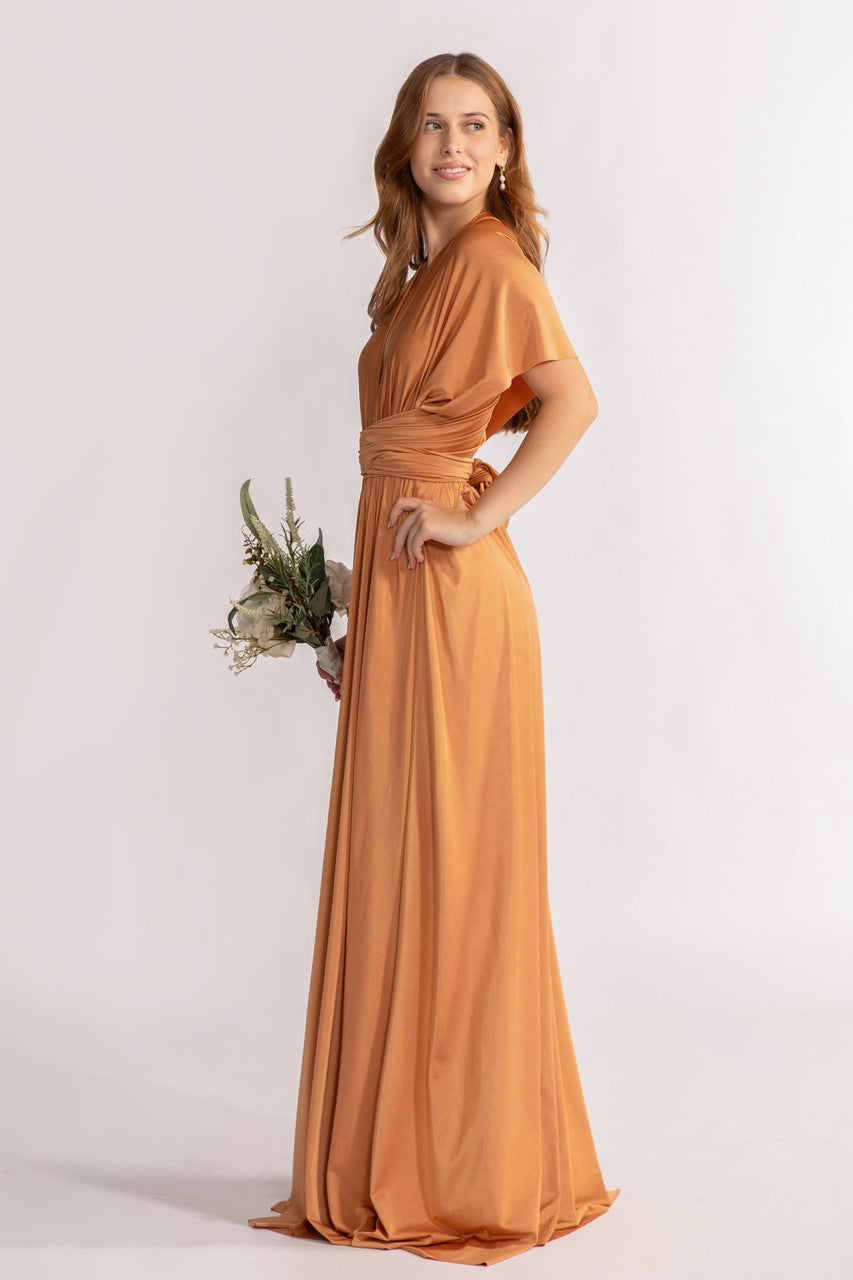 Luxe Satin A-line Multiway Infinity Dress in Tan