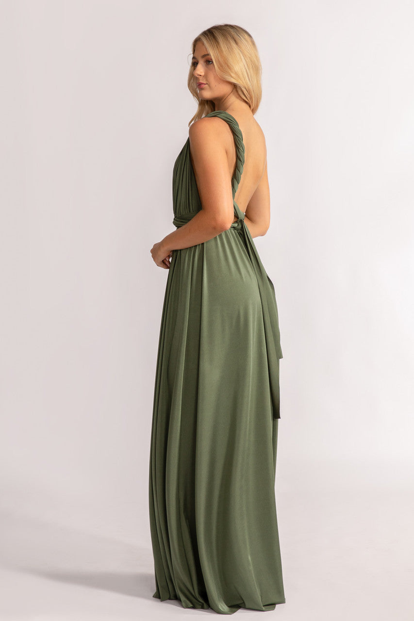 Luxe Satin Ballgown Multiway Infinity Dress in Dark Eucalyptus