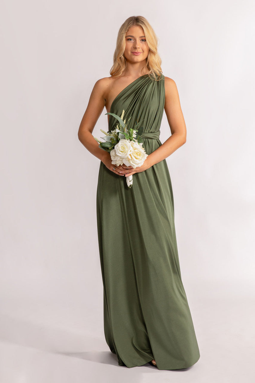 Luxe Satin Ballgown Multiway Infinity Dress in Dark Eucalyptus