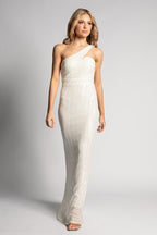 Mia One Shoulder Sequined Formal Prom Dress In White