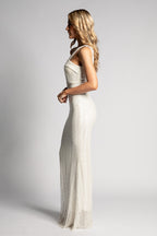 Mia One Shoulder Sequined Formal Prom Dress In White