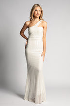 Mia One Shoulder Sequined Formal Prom Dress In White