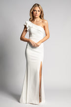 Naomi One Shoulder Ruffle Split Mermaid Formal Dress in Ivory