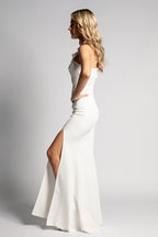 Naomi One Shoulder Ruffle Split Mermaid Formal Dress in Ivory
