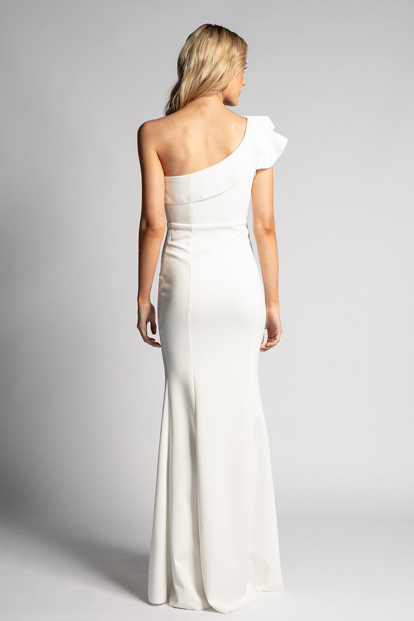 Naomi One Shoulder Ruffle Split Mermaid Formal Dress in Ivory